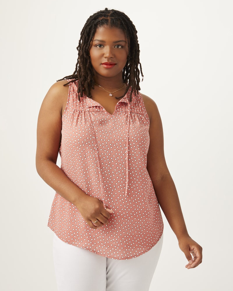 Front of plus size Penny Sleeveless Printed Pintucked Top by Molly&Isadora | Dia&Co | dia_product_style_image_id:163039